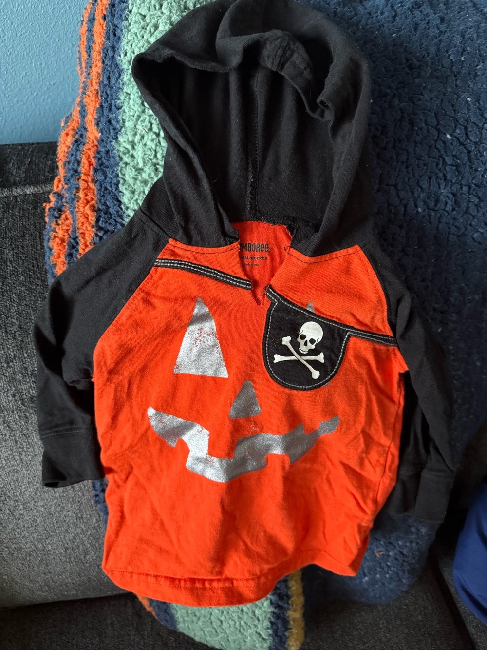 Pumpkin pirate Orange & Black Halloween Hoodie Top with Skull Patch baby hoody